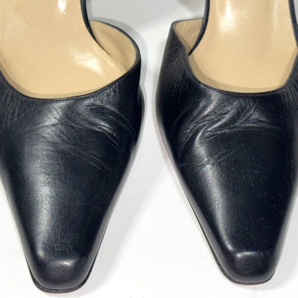 VTG Jimmy Choo Black Leather Pointed Slingback Kitten Pumps Stiletto Heels 41 11 - Picture 3 of 13